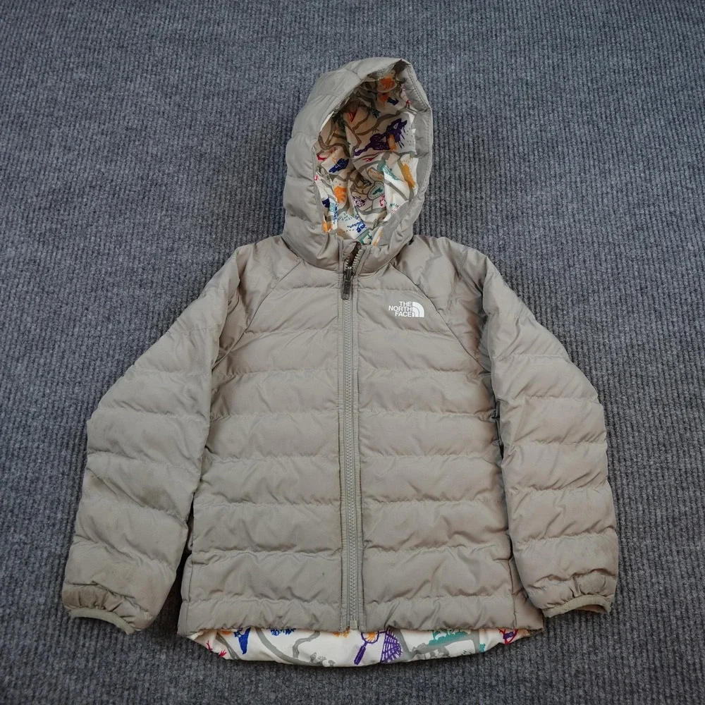 The North Face Kids 6 Beige Hooded Quilted Puffer Insulated Jacket Full Zip
